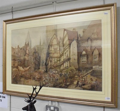 Lot 1084 - Paul Marny (1829-1914), Continental town scene with market stalls, signed, watercolour, 58.5cm...