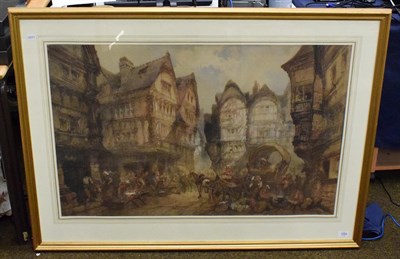 Lot 1094 - Paul Marny (1829-1914) View of a town possibly Rouen, signed, watercolour, 64cm by 102cm...
