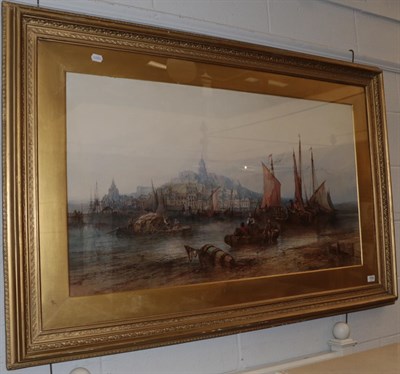 Lot 1095 - Paul Marny (1829-1914) ''Boulogne Harbour'', signed, watercolour, 60cm by 107cm  Provenance:...