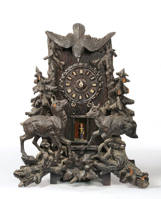 Lot 1053 - An Impressive Large Organ Trumpeter Black Forest Shelf Clock, signed Em Wehrle & Cie,...