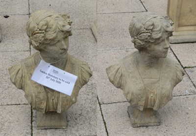 Lot 1125 - A pair of composition busts of Classical maidens