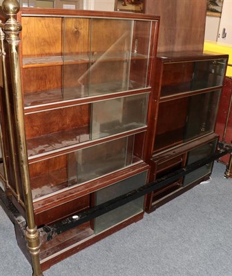 Lot 1146 - A mahogany glazed bookcase, smaller example and a further oak smaller example (3)