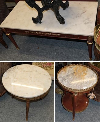 Lot 1153 - A reproduction French marble topped gilt metal mounted rectangular coffee table together with...