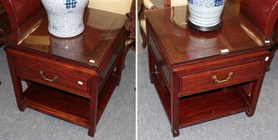 Lot 1163 - A pair of Chinese hardwood lamp tables, 56cm by 56cm square