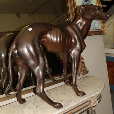 Lot 1176 - In the manner of PJ Mene, a large bronzed spelter model of a whippet, 81cm high by...