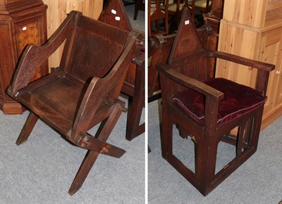 Lot 1187 - Gothic oak arm chair in the manner of pugin, together with a Glastonbury chair