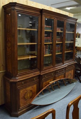 Lot 1210 - A reproduction Italian inlaid walnut breakfront bookcase (en suite with lot 1208)