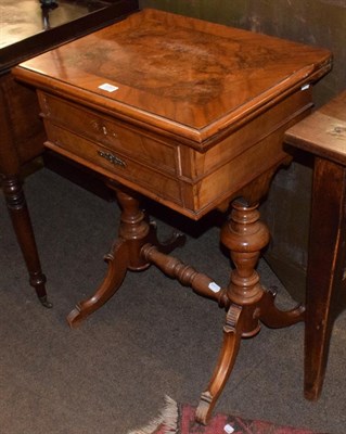 Lot 1281 - A 19th century walnut games table, with folding top and fitted with two drawers, 78cm by 53cm...