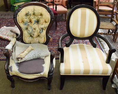 Lot 1313 - A modern open arm chair, together with a Victorian mahogany framed button open arm chair (a.f.)