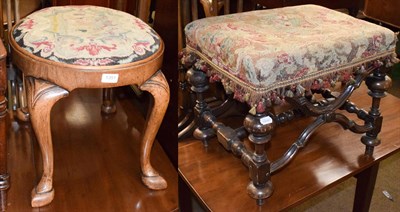 Lot 1351 - A 19th century walnut dressing table stool, the drop in needle work seat raised on four...