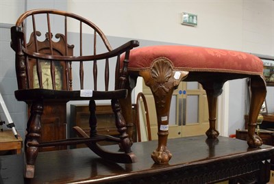 Lot 1366 - A carved dressing table stool on ball and claw feet and a child's rocking chair