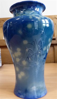 Lot 2005 - A Royal Worcester Sabrina Ware Vase, by James Southall, painted with swans on a blue ground,...