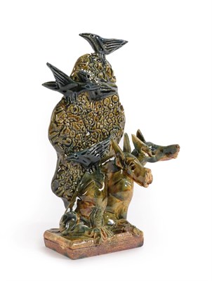 Lot 2007 - Ian Gregory (b.1942): A Stoneware Sculpture, modelled with two hounds and four birds in a tree,...
