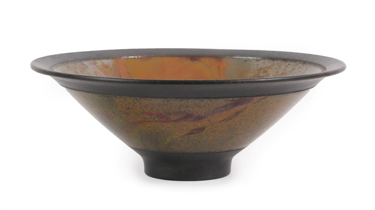 Lot 2008 - Andrew Hill (b.1964): A Hand-Thown Black Body Raku Bowl, with mottled lustre colours, incised...