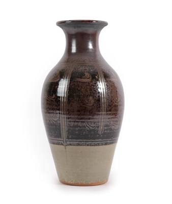 Lot 2009 - Eddie (Edward Leslie) Hopkins (b.1941): A Stoneware Vase, tenmoku glaze with combed decoration,...