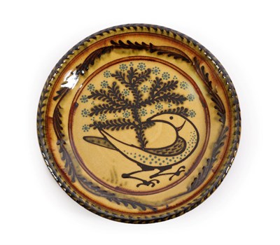 Lot 2012 - Paul Young (b.1961): An Earthenware Bowl, slip decorated with a bird and a branch, in coloured...