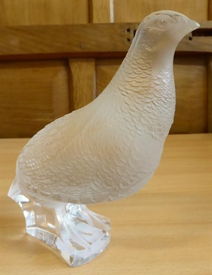Lot 2020 - A Lalique Crystal Clear and Satin Glass Pedrix Debout Partridge, standing, engraved signature, 17cm