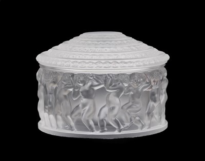 Lot 2021 - A Lalique Crystal Clear and Satin Glass Enfants Circular Box and Cover, engraved Lalique...