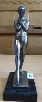 Lot 2025 - Pierre Le Faguays (1892-1962): Meditation, A French Art Deco Silvered Spelter Bookend, modelled...