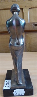 Lot 2025 - Pierre Le Faguays (1892-1962): Meditation, A French Art Deco Silvered Spelter Bookend, modelled...