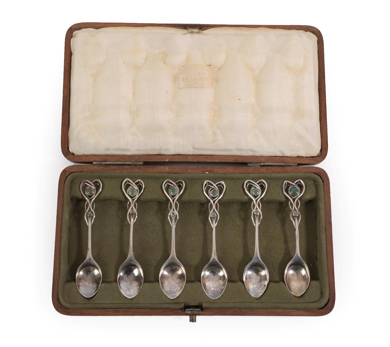 Lot 2030 - A Set of Six Liberty & Co, Silver Coffee Spoons, each with open work terminals set with...