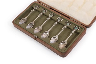 Lot 2030 - A Set of Six Liberty & Co, Silver Coffee Spoons, each with open work terminals set with...