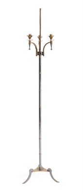Lot 2036 - Maison Jansen (Attributed to): A French Brass and Gun Metal Floor Lamp, circa 1960's, with...