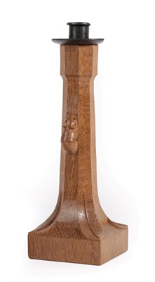 Lot 2063C - Workshop of Robert Mouseman Thompson (Kilburn): An English Oak Candlestick, with wrought iron...