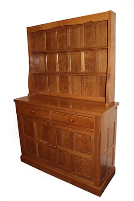 Lot 2076A - Cat and Mouseman: A Lyndon Hammell (Harmby) Panelled English Oak Dresser, the upper section...