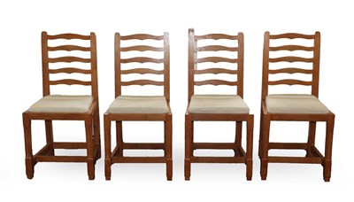Lot 2076C - Cat and Mouseman: A Set of Four Lyndon Hammell (Harmby) English Oak Ladder Back Dining Chairs,...