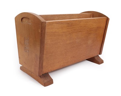 Lot 2078 - Cat and Mouseman: A Lyndon Hammell (Harmby) English Oak Magazine Rack, with shaped ends, two...