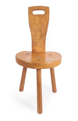 Lot 2080 - Cat and Mouseman: A Lyndon Hammell (Harmby) English Oak Spinning Chair, shaped back with...