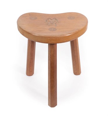 Lot 2081 - Cat and Mouseman: A Lyndon Hammell (Harmby) English Oak Calf Stool, on three octagonal legs,...