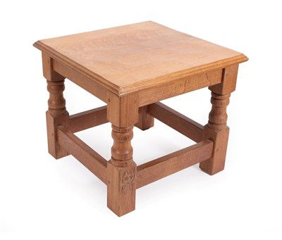 Lot 2082 - Cat and Mouseman: A Lyndon Hammell (Harmby) English Oak Stool, on four turned legs joined by...