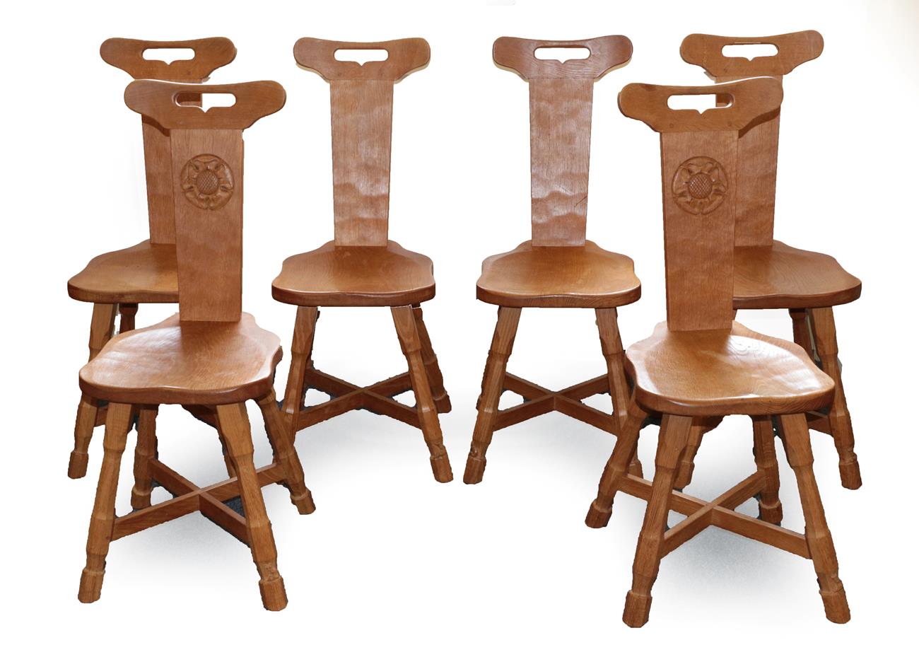 Lot 2085 - Foxman: A Don Craven (Boroughbridge): A Set of Six English Oak Spinning Chairs, circa 1968, the...