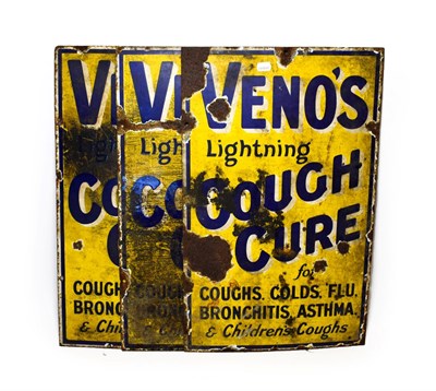 Lot 3042 - Venos Lightning Cough Cure Enamel Advertising Signs blue lettering on yellow ground (all F-P)...