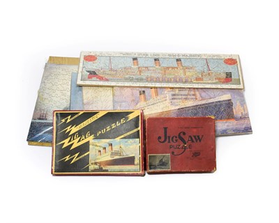 Lot 3110 - Shipping Jigsaws White Star Majestic with internal detailing, RMS Majestic, Aquitania and two...
