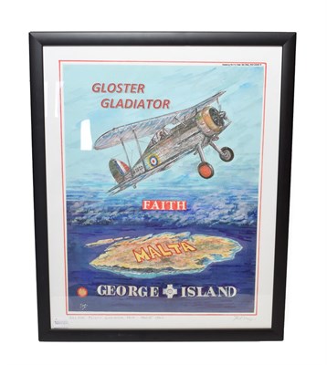 Lot 3152 - Phil May (b1925) Signed Giclee Poster Print Gloster Gladiator ''Faith'' Malta 1940 on canvas...