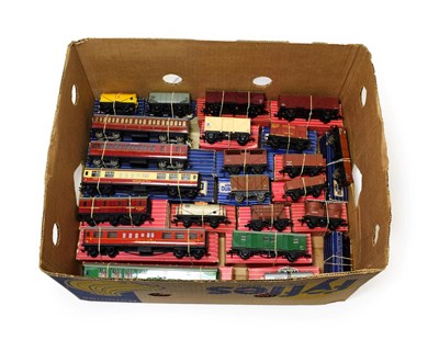 Lot 3161 - Hornby Dublo 2/3 Rail Rolling Stock including 4076 Six wheeled passenger brake van, 4055...