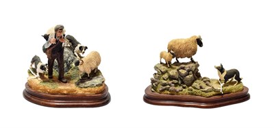 Lot 106 - Border Fine Arts 'On the Hill' (Shepherd, Sheep and Border Collie), model No. B0877 by Craig...