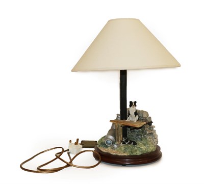 Lot 136 - Border Fine Arts Table Lamp 'In The Shade' (Border Collie Pups), model No. B0218 by Ray Ayres,...