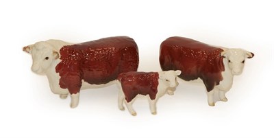 Lot 193 - Beswick Cattle Comprising: Hereford Bull, model No. 1363B, Hereford Cow, model No. 1360 and...