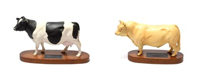 Lot 199 - Beswick Connoisseur Friesian Cow, model No. A2607 and Charolais Bull, model No. A2463A, both...