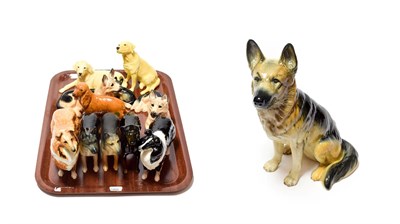 Lot 202 - Beswick Dogs Including: Fireside Alsatian, model No. 2410, dark and sandy brown gloss; Doberman...