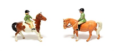 Lot 207 - Beswick Girl on Pony, model No. 1499, skewbald gloss and Boy on Pony, model No. 1500, palomino...