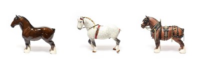 Lot 210 - Beswick Harnessed Horses: Percheron, model No. 2464, dapple grey matt and Burnham Beauty, model No.
