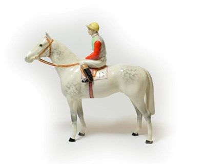 Lot 213 - Beswick Horse and Jocky, model No. 1862, Style Two (Standing horse & jockey), light dapple grey...