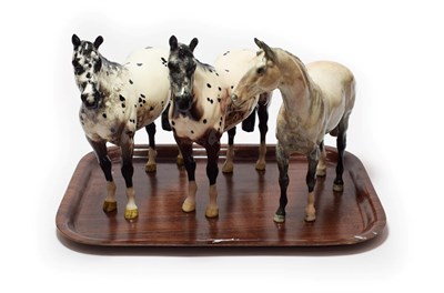 Lot 218 - Beswick Horses Comprising: Appaloosa Stallion, model No. A1772, black and white gloss; another with