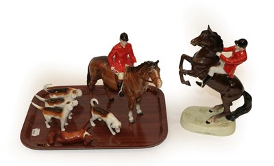 Lot 227 - Beswick Hunting Group Comprising: Huntsman (On Rearing Horse), Second Version, model No. 868,...