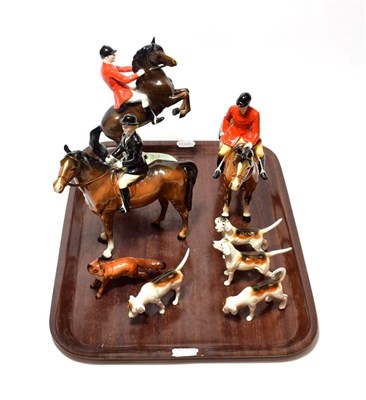 Lot 228 - Beswick Hunting Group Comprising: Huntsman, (Style Two, Standing), model No. 1501, Huntsman (On...